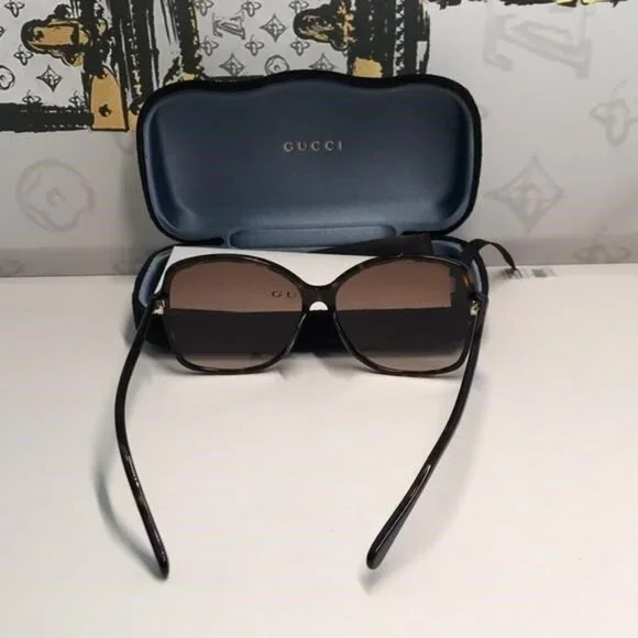 New Authentic GUCCI Brown Havana Butterfly GG0546SK - 002 Gucci GG1866SK 002 Havana Brown Butterfly Sunglasses - eye  main image 4